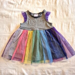 Hanna Andersson girl size 70 or 6-12 months gray rainbow tulle overlay dress EUC